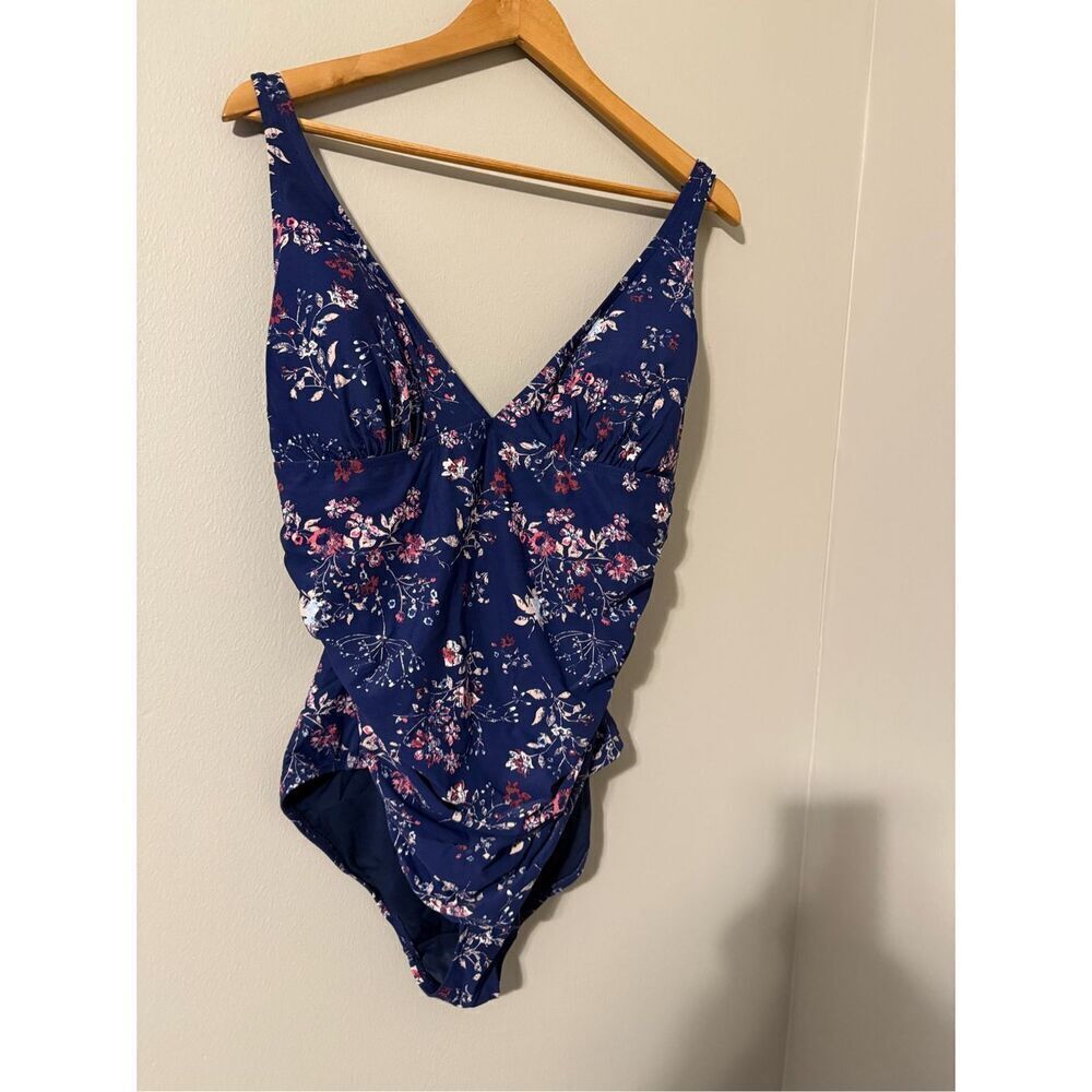 Niptuck Swim Size 12 Multi Fit Cup One Piece Swimsuit Blue Wildflower Floral - Picture 2 of 9